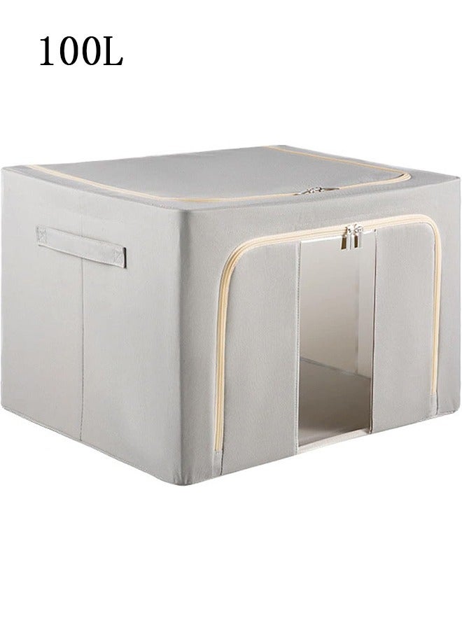 JCB CHIC Clothes Storage Bins with Metal Frame, Foldable Storage Box with Handles & Clear Window & Double Zippers, Fabric Closet Organizers and Storage Bins (100L) - Image 1