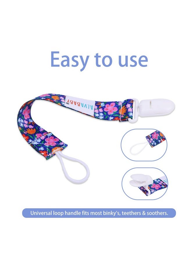 ALVABABY - Pacifier Clips Floral 8 Packs Paci Clip Holder Leashes For Baby Girls Fits Teething Rings Toys - Image 1
