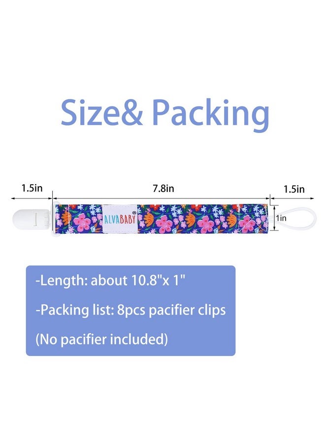ALVABABY - Pacifier Clips Floral 8 Packs Paci Clip Holder Leashes For Baby Girls Fits Teething Rings Toys - Image 1
