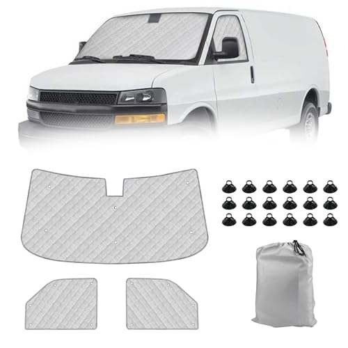 Federedevo Windshield Sun Shade 3 Set for19962022 ExpressGMC Savana Insulated Front Seat Side Sunshade for All Seasons Blockout UV Reflector Privacy Protection - Image 1