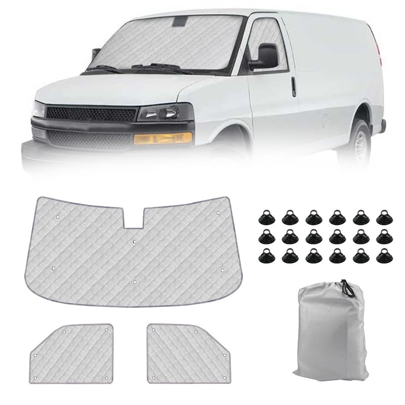 Federedevo Windshield Sun Shade 3 Set for19962022 ExpressGMC Savana Insulated Front Seat Side Sunshade for All Seasons Blockout UV Reflector Privacy Protection - Image 2