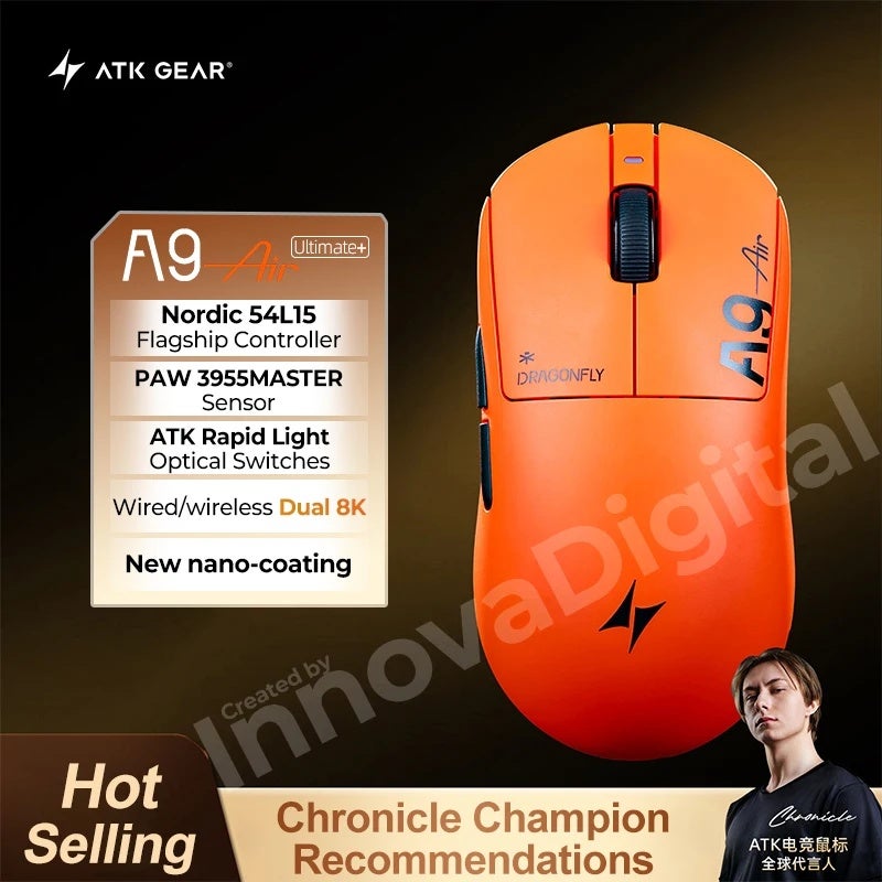 ATK Dragonfly A9 Ultimate Plus / A9 Air Plus Wireless Gaming Mouse PAW3955 Master Lightweight Ergonomic FPS Esports, PC - Image 1