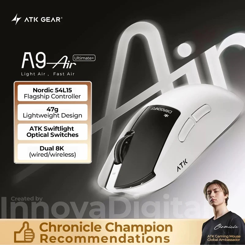 ATK Dragonfly A9 Ultimate Plus / A9 Air Plus Wireless Gaming Mouse PAW3955 Master Lightweight Ergonomic FPS Esports, PC - Image 2