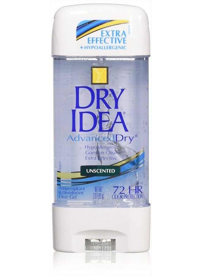 Dry Idea Advanced Dry Unscented Antiperspirant and Deodorant Clear Gel, 3 Ounce (Pack of 6)  - Image 1