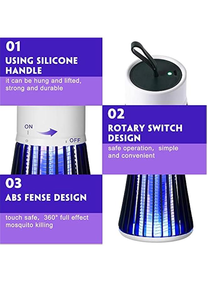 Arabest 2 Pcs Electric Bug Zapper Bulk Rechargeable Mosquito Killer Fly Zapper Mosquito Trap Outdoor Portable Lamp with USB and Hanging Loop for Home Camp Insect, up to 6 Hours of Battery  - Image 4