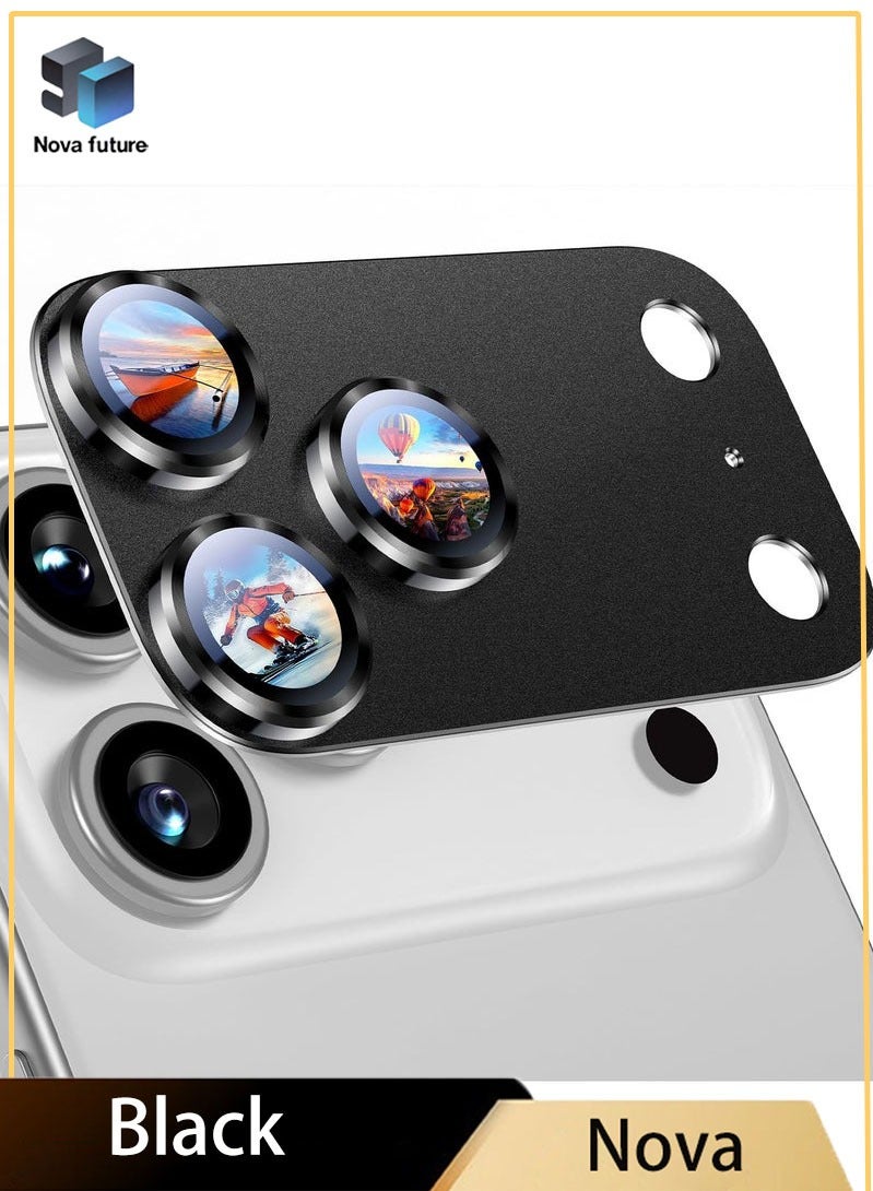 Nova future For iPhone 17 Pro Max Camera Lens Protector [Drop Protection] [Full Coverage] [3D Metal] [Case Friendly] Tempered Glass Camera Cover — Black - Image 1