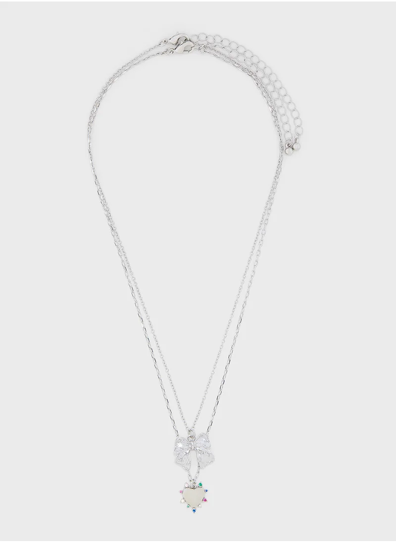 جينجر 2 Pack Heart Bow Pendant Necklace