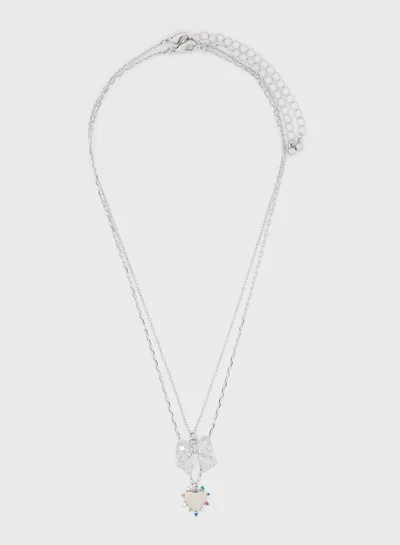 Ginger 2 Pack Heart Bow Pendant Necklace