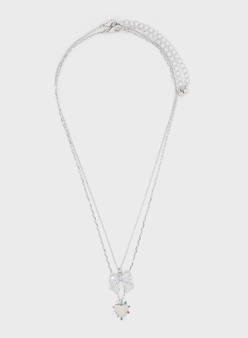 Ginger 2 Pack Heart Bow Pendant Necklace  - Image 1