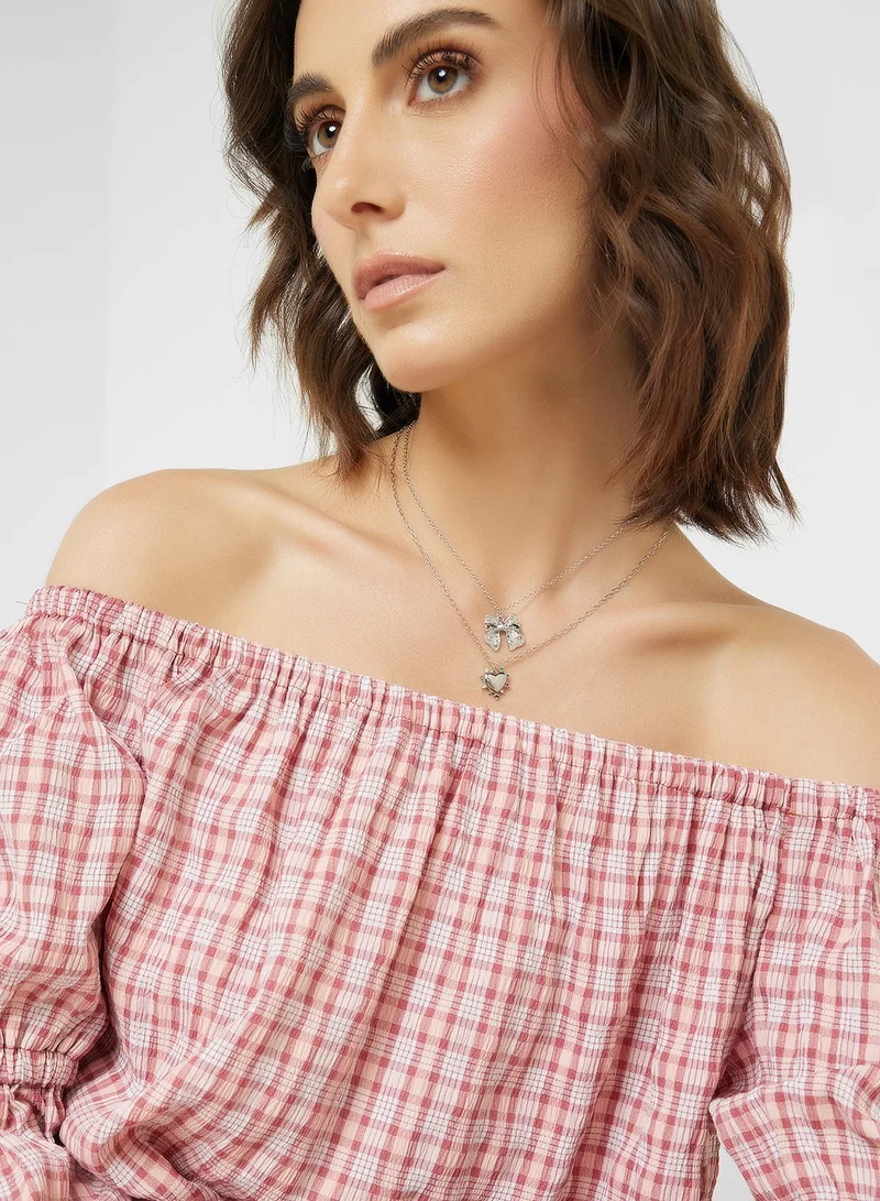 2 Pack Heart Bow Pendant Necklace