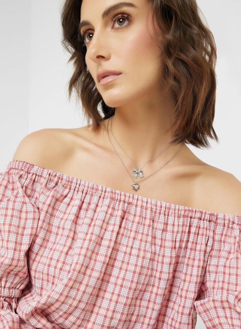 Ginger 2 Pack Heart Bow Pendant Necklace - Image 1