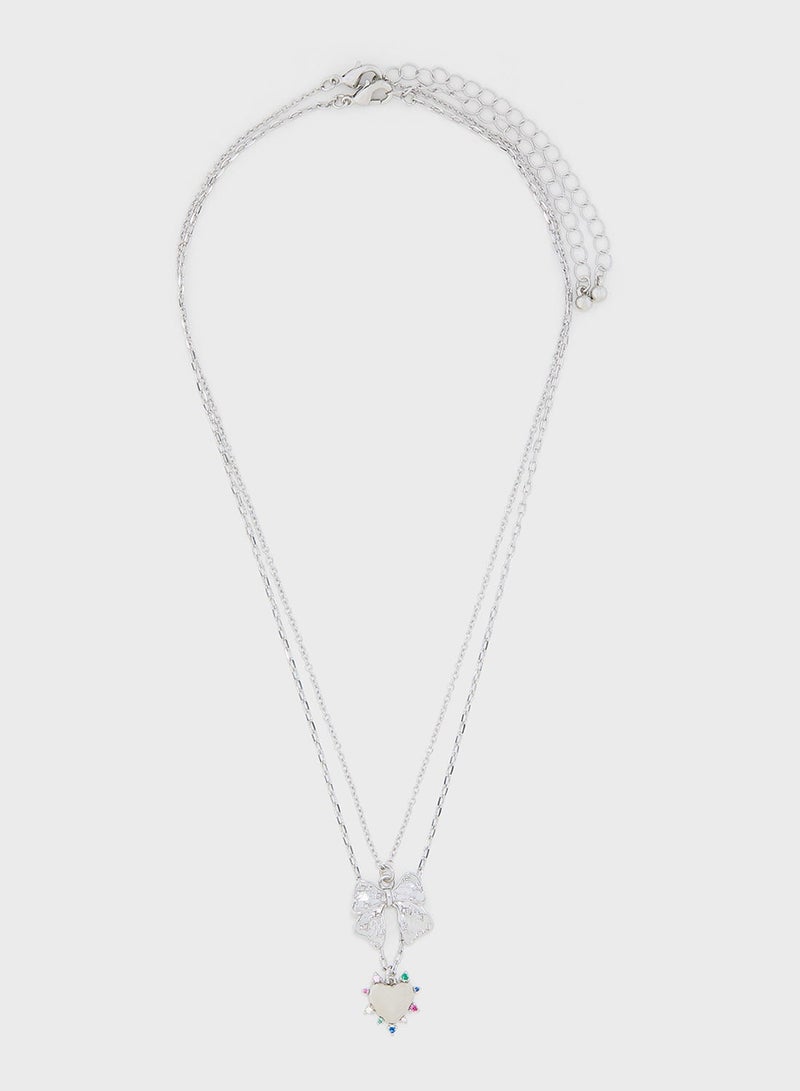 Ginger 2 Pack Heart Bow Pendant Necklace - Image 2