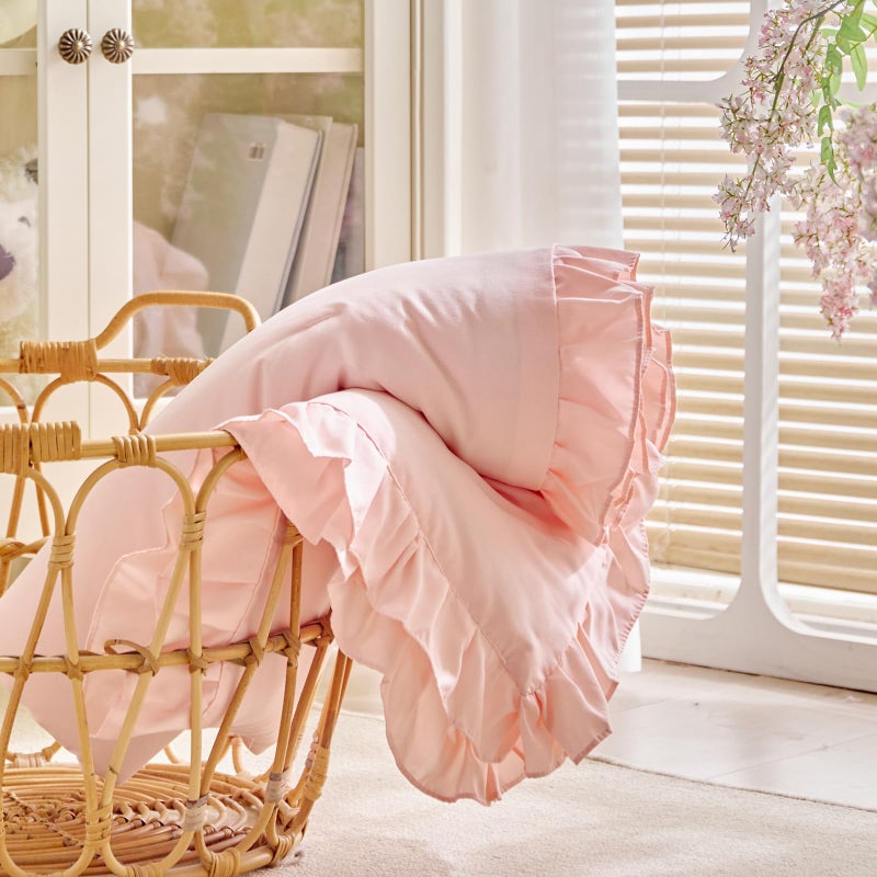 Uozzi Bedding Ruffled Toddler Blanket Ruffle Comforter for Baby Toddler Girls, Soft Cozy Cute Quilted Blanket Breathable Microfiber Comfortable Down Alternative Small Size Quilt with Ruffle - 39"x 47" Light Pink - Image 5