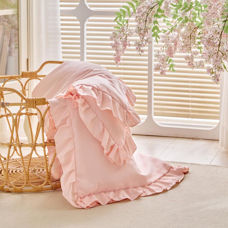 Uozzi Bedding Ruffled Toddler Blanket Ruffle Comforter for Baby Toddler Girls, Soft Cozy Cute Quilted Blanket Breathable Microfiber Comfortable Down Alternative Small Size Quilt with Ruffle - 39"x 47" Light Pink - Image 3