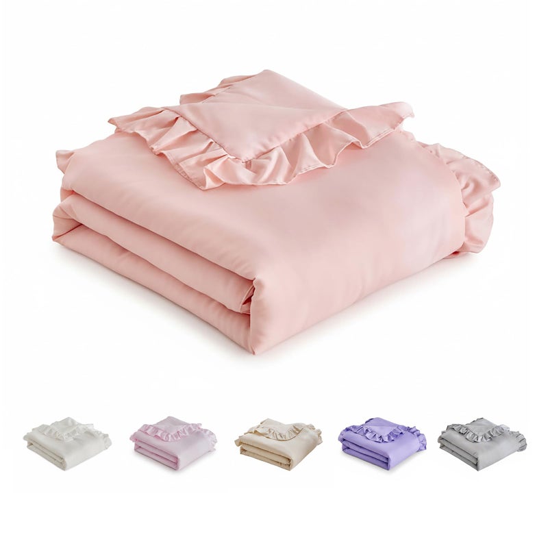 Uozzi Bedding Ruffled Toddler Blanket Ruffle Comforter for Baby Toddler Girls, Soft Cozy Cute Quilted Blanket Breathable Microfiber Comfortable Down Alternative Small Size Quilt with Ruffle - 39"x 47" Light Pink - Image 1