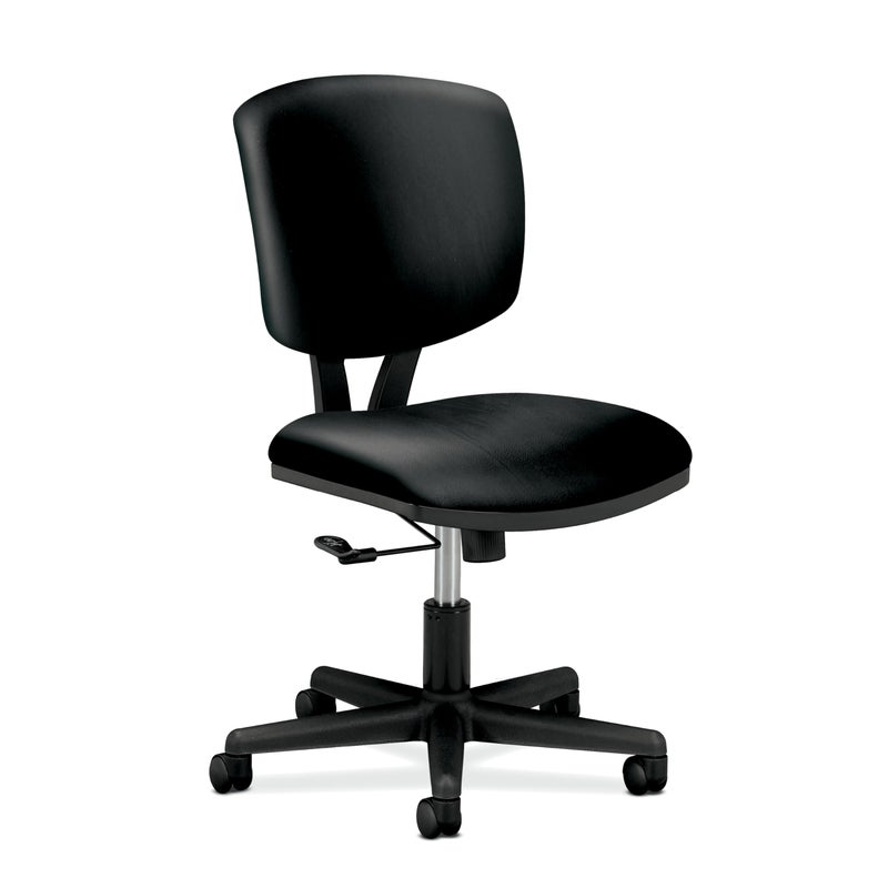 HON Volt Armless Chair Ergonomic Adjustable CenterTilt Recline Leather Back and Seat Swivel Desk Chair Black