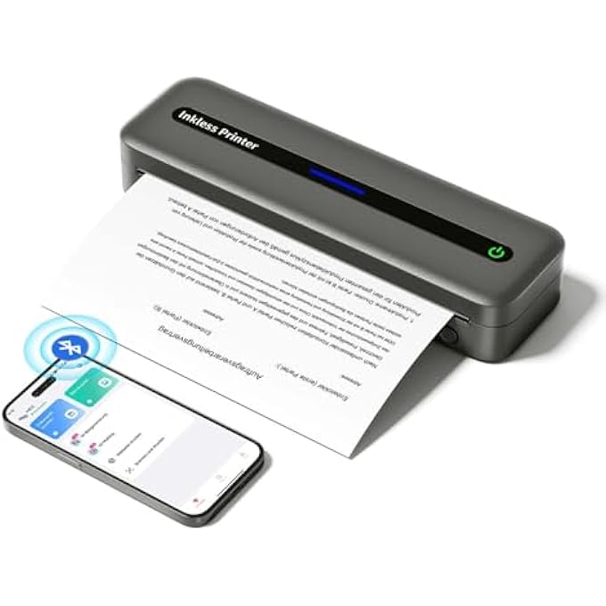 PORTABLE PRINTER WIRELESS TRAVEL COMPATIBLE WITH APPLE IPHONE IPAD ANDROID - A4 INKLESS PRINTER SUPPORT 8.5X11"/8.26"/4"/3"/2" THERMAL PIRNTER PAPER - BLUETOOTH PRINTER FOR HOME OFFICE DORM VEHICLE