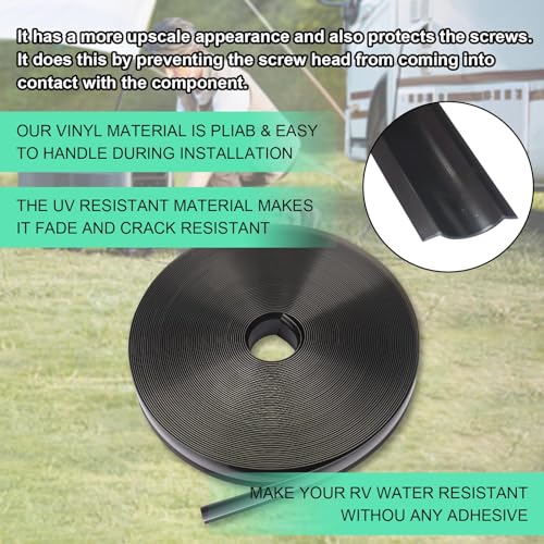 CVILL 1" Black Vinyl Trim Molding Screw Cover RV Boat Camper Travel Trailer (100 ft) - Image 5