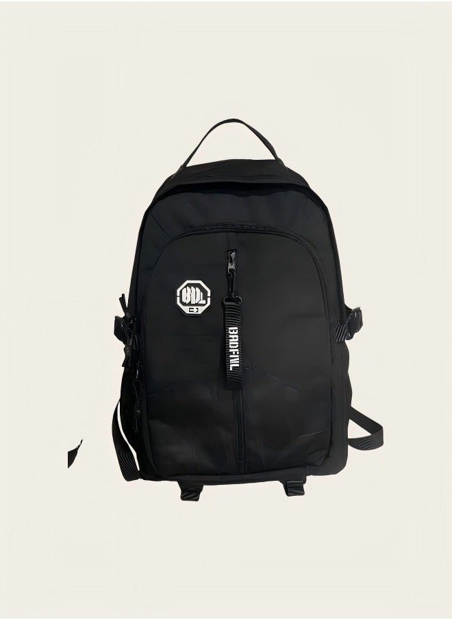 Bandai Black Themed Student Backpack, Ergonomic School Bag, Lightweight School Bag, Durable School Bag, Adjustable Shoulder Strap School Bag, Minimalist Aesthetic Student School Bag.  - Image 1