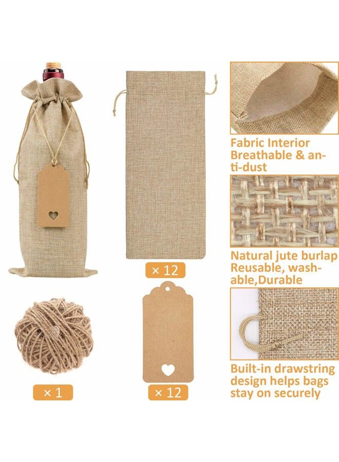 Aoonby Burlap Wine Bags Wine Gift Bags, 12 Pcs Christmas Wine Bottle Bags with Drawstrings, Tags & Ropes, Reusable Holiday Wine Bottle Covers for Christmas Wedding Birthday Travel Party Housewarming Storage - Image 2