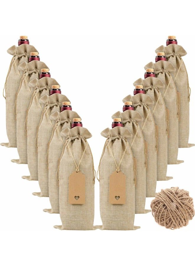 Aoonby Burlap Wine Bags Wine Gift Bags, 12 Pcs Christmas Wine Bottle Bags with Drawstrings, Tags & Ropes, Reusable Holiday Wine Bottle Covers for Christmas Wedding Birthday Travel Party Housewarming Storage - Image 1