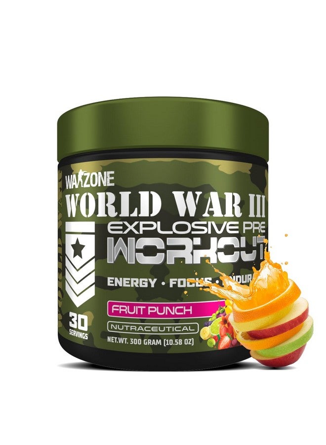 وارزون مكمل ما قبل التمرين World War 3 - طاقة متفجرة، وزيادة القوة، والتركيز الذهني - إل سيترولين، وحمض الماليك وبيتا ألانين 4G لتقليل الإرهاق، 30 وجبة (فاكهة بانش) - Image 1