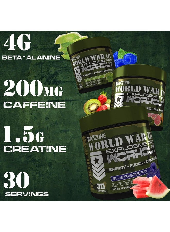 وارزون مكمل ما قبل التمرين World War 3 - طاقة متفجرة، وزيادة القوة، والتركيز الذهني - إل سيترولين، وحمض الماليك وبيتا ألانين 4G لتقليل الإرهاق، 30 وجبة (فاكهة بانش) - Image 2