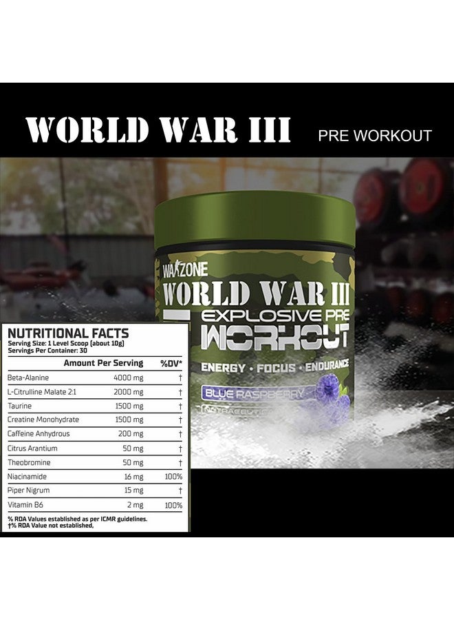 وارزون مكمل ما قبل التمرين World War 3 - طاقة متفجرة، وزيادة القوة، والتركيز الذهني - إل سيترولين، وحمض الماليك وبيتا ألانين 4G لتقليل الإرهاق، 30 وجبة (فاكهة بانش) - Image 3