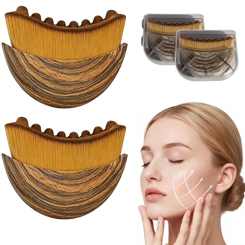 saparay 2PCS Lymphatic Contour Face Brush for Lymphatic Drainage Massager Tool for Face Neck Lifting Gua Sha Brush Jawline Chin Sculpting Dry Brushing Curved Ergonomic DesignBrown 2PCS - Image 2