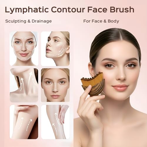 saparay 2PCS Lymphatic Contour Face Brush for Lymphatic Drainage Massager Tool for Face Neck Lifting Gua Sha Brush Jawline Chin Sculpting Dry Brushing Curved Ergonomic DesignBrown 2PCS - Image 3