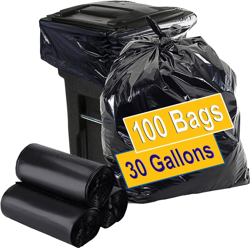 Purfex Garbage Bags, 100pcs Thick & Strong Bin Bags 65cm X 95cm (30 Gallon), Disposable Junk/Trash/Rubbish Bags, Bio-Degradable Heavy Duty Waste/Dust Bin Liners for Kitchen, Home & Office - Image 1