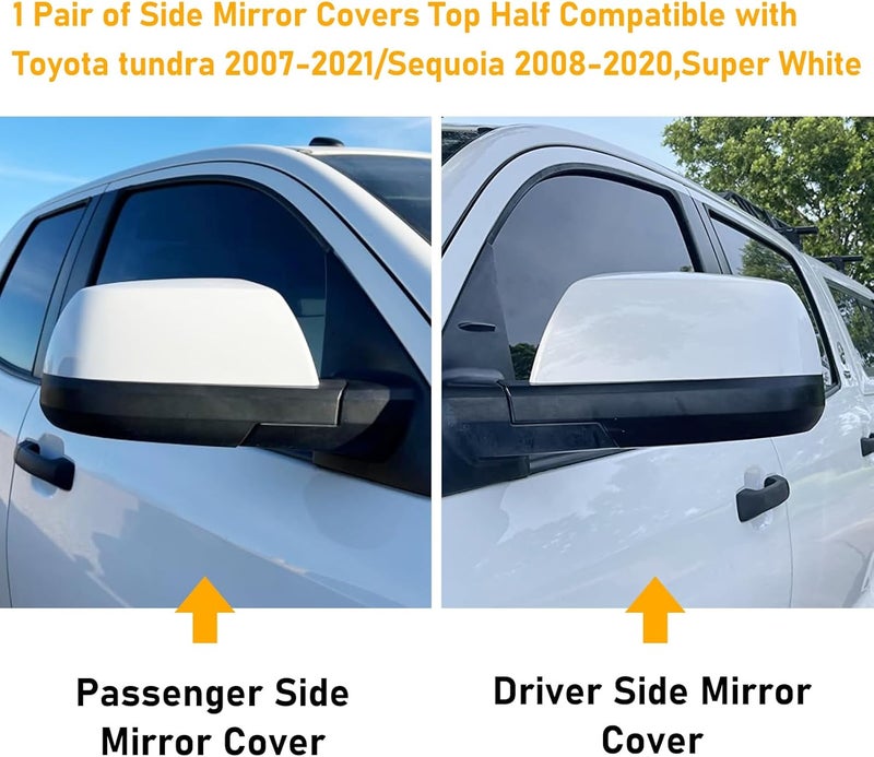 APESER Compatible Mirror Cover Replacement for Toyota Tundra & Sequoia (2007-2021) - Super White, 1 Pair - Image 2