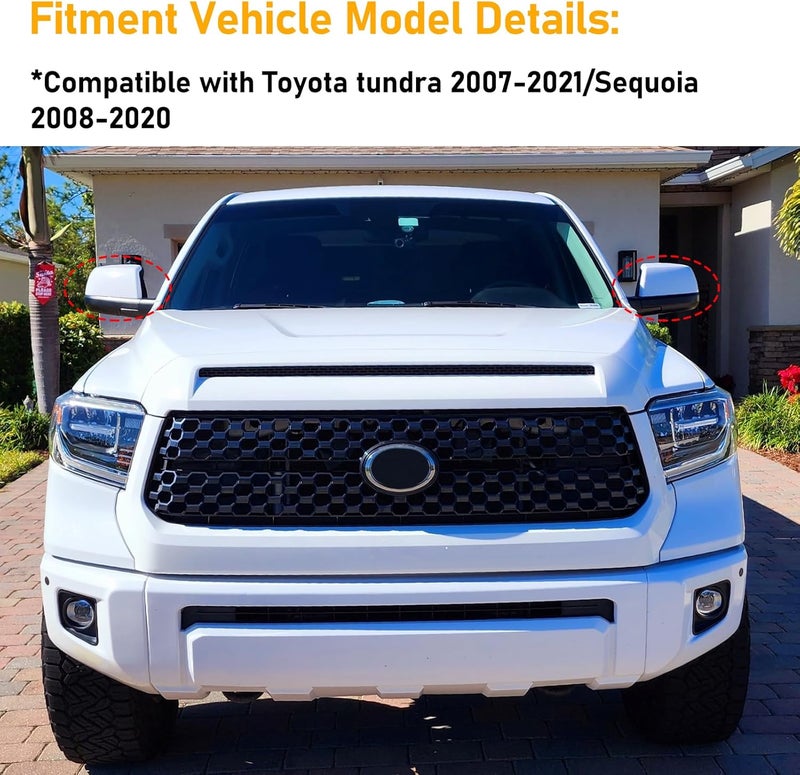 APESER Compatible Mirror Cover Replacement for Toyota Tundra & Sequoia (2007-2021) - Super White, 1 Pair - Image 3