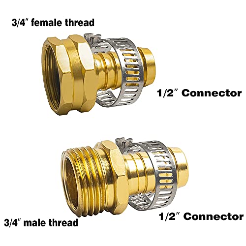 Hourleey Garden Hose Repair 1/2 Inch, Aluminum Mender Hose Connector Fitting with Clamp, Fit 1/2" Male & Female Hose Connector, 3 Sets - Image 3