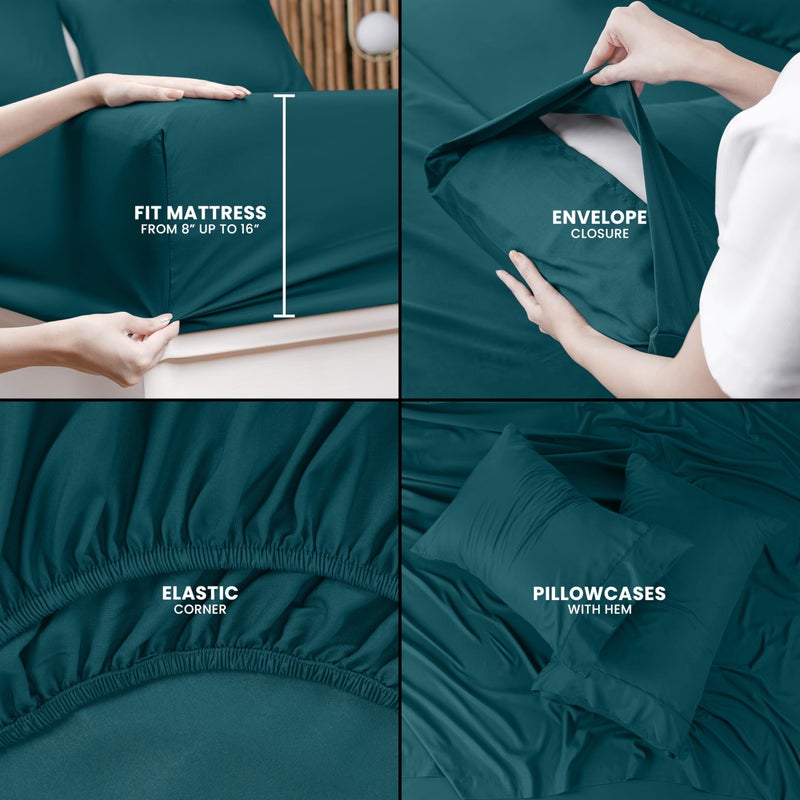 Utopia Bedding King Bed Sheets Set - 4 Piece Bedding - Brushed Microfiber - Shrinkage and Fade Resistant - Easy Care (King, Teal) - Image 4