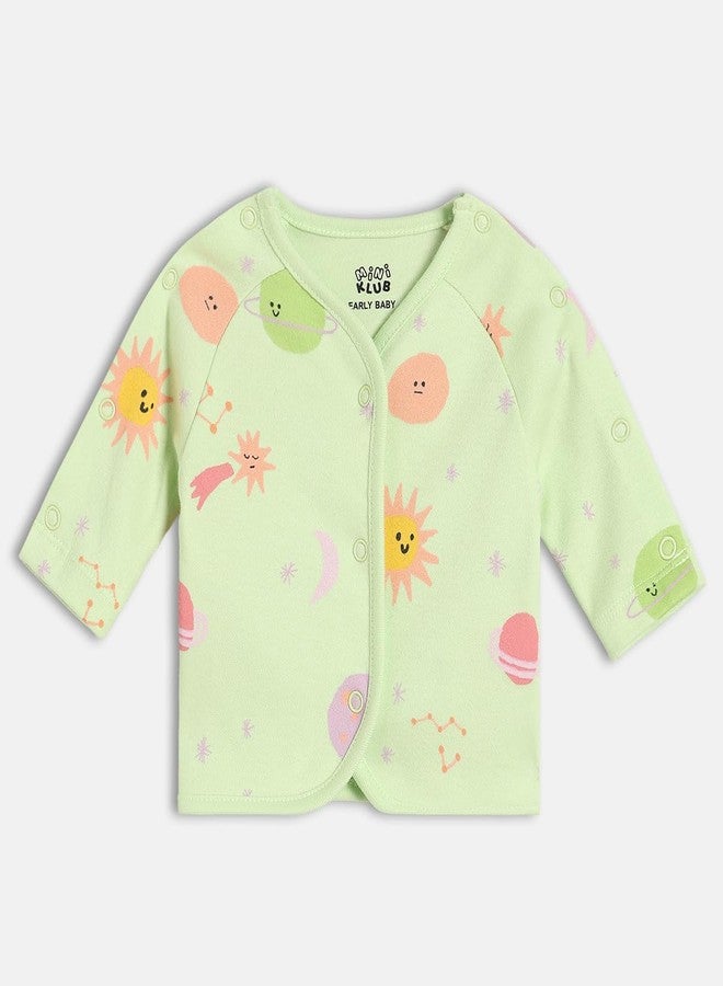 miniklub Baby Girls Front Open Full Sleeves Knitted Cotton Front Open Vest, Pack of 2, Green/Peach (EB) - Image 4