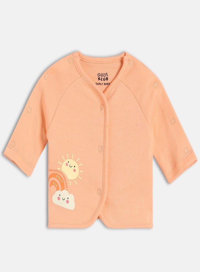 miniklub Baby Girls Front Open Full Sleeves Knitted Cotton Front Open Vest, Pack of 2, Green/Peach (EB) - Image 3