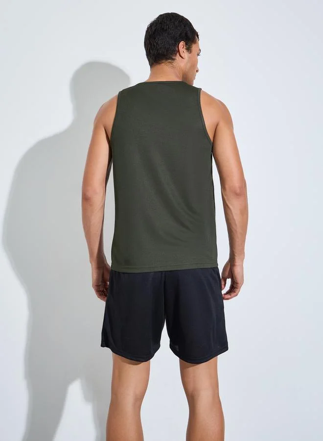 Styli  Olive Regular Fit Tank Top and Shorts Set for Men | Best Price UAE