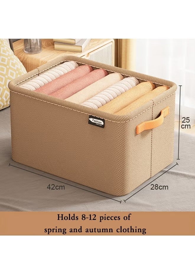 صندوق تخزين قابل للطي، منظم تخزين من القماش بمقابض، مكعبات تخزين قابلة للغسل، صناديق تخزين قابلة للطي، سلال تخزين كبيرة السعة، صندوق تخزين ملابس خزانة ملابس، صندوق تخزين متين وقوي، منظم موفر للمساحة للملابس والبطانيات والألعاب والكتب (42 × 28 × 25 سم) - Image 2