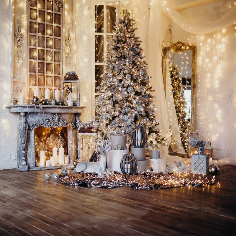 Christmas Backdrops 10x10ft Christmas Tree Photography Backdrops Christmas Fireplace Photo Background Xmas Holiday Party Decoration Banner Shoot Prop D475