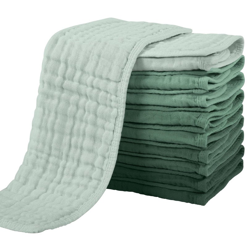 Yoofoss Muslin Burp Cloths for Baby 10 Pack 100 Organic Cotton Baby Washcloths for Boys Girls Large 20X10 Super Soft and Absorbent Gradient Green