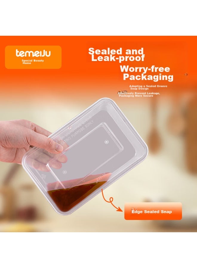 Temeiju Disposable Rectangular Transparent Plastic Food Containers, Thickened With Lids, Takeout Boxes, Tableware, 50 Sets, 650ml - Image 2
