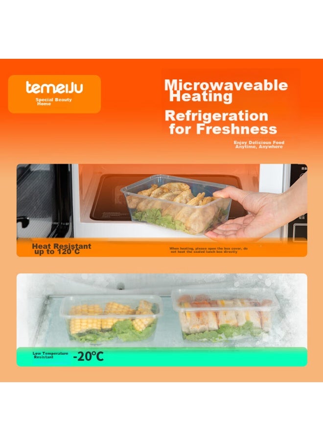 Temeiju Disposable Rectangular Transparent Plastic Food Containers, Thickened With Lids, Takeout Boxes, Tableware, 50 Sets, 650ml - Image 5