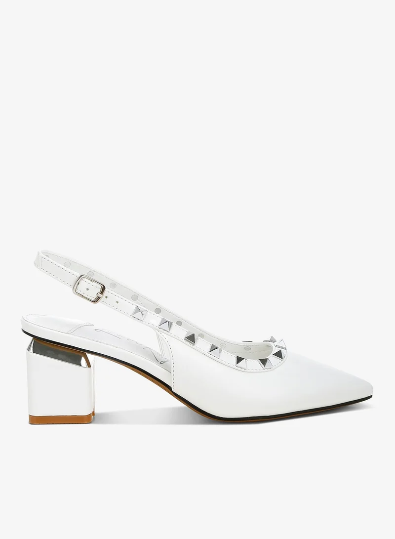 Stud Embellished Slingback Sandals in White