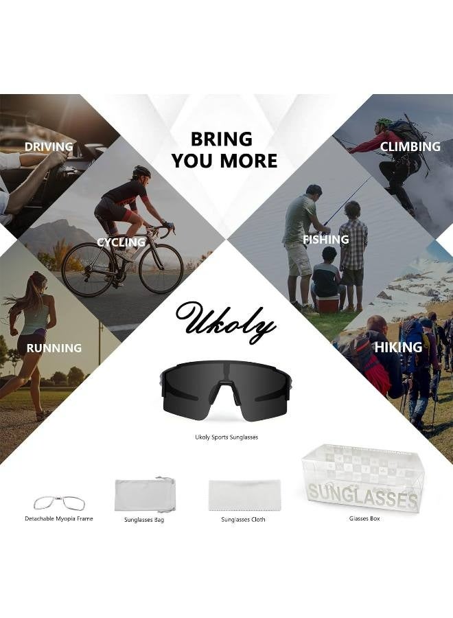 نظارات شمسية نصف إطار للرياضات الخارجية، حماية من الأشعة فوق البنفسجية، نظارات شمسية رياضية مستقطبة UV400، نظارات شمسية واقية من أشعة الشمس فوق البنفسجية 400 لرياضة ركوب الدراجات وصيد الأسماك، نظارات واقية من الرياح لرياضة البيسبول والجولف (أسود) - Image 5