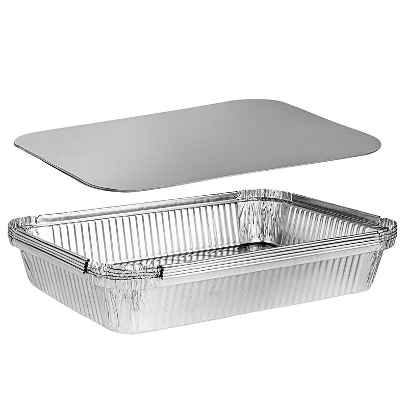 PLASTICPRO Disposable 4 LB Aluminum Takeout Tin Foil Oblong Baking Pans 12 X 8 X 2 Inch With Cardboard Lids  Brownies Bread or Lunchbox Pack of 5
