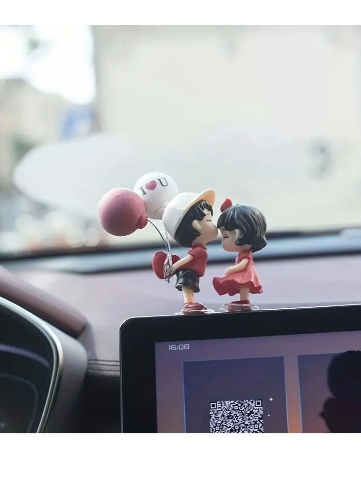 Lovely Car Couple Car Ornament Car Interior Center Console Decoration, Cute Couple Car Dashboard Decor, Cartoon Car Dashboard Decorations with Balloon Car Fashion - Image 5