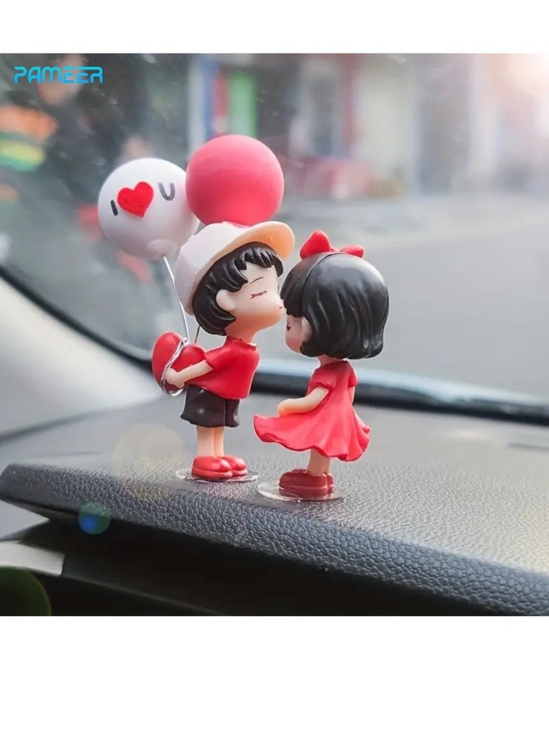 Lovely Car Couple Car Ornament Car Interior Center Console Decoration, Cute Couple Car Dashboard Decor, Cartoon Car Dashboard Decorations with Balloon Car Fashion - Image 1