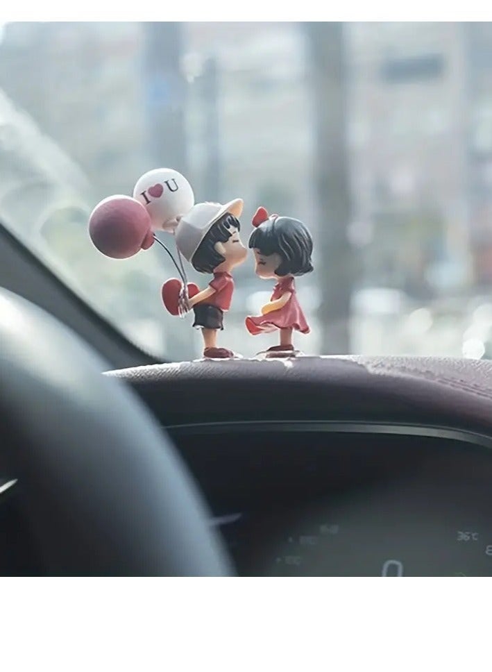 Lovely Car Couple Car Ornament Car Interior Center Console Decoration, Cute Couple Car Dashboard Decor, Cartoon Car Dashboard Decorations with Balloon Car Fashion - Image 4
