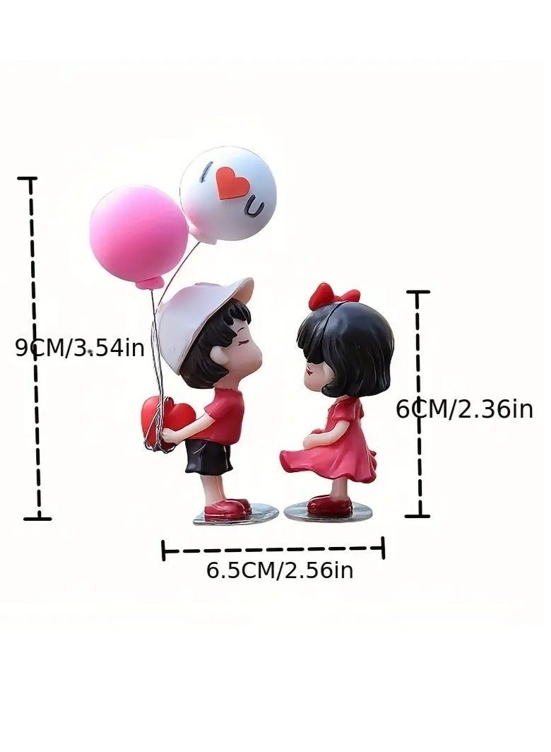 Lovely Car Couple Car Ornament Car Interior Center Console Decoration, Cute Couple Car Dashboard Decor, Cartoon Car Dashboard Decorations with Balloon Car Fashion - Image 2
